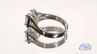 Modern princess cut cubic zirconia ring in 14k white gold-item P7964w