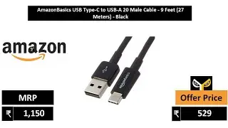 AmazonBasics USB Type C to USB A 20 Male Cable   9 Feet 27 Meters   Black