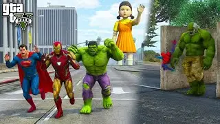 SUPERMAN IRONMAN & HULK SCARED FROM SQUID GAME DOLL & HULK SAVE AVENGERS #gta #gta5 #hulk #gaming