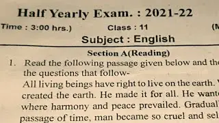 UP Board Class 11 English Paper Half Yearly Exam 2021