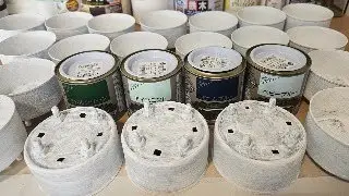 【足付きリメ缶 色付け】20250823　下準備終わった缶に色塗っていくよー