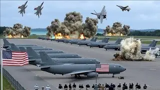 Dozens of US military aircraft gathered at a British RAF base, one of which was carrying 650 general