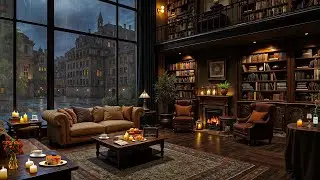 Cozy Night Jazz 🌧️ Rainy Coffee Shop Ambience with Relaxing Jazz Background Music to Relax, Study