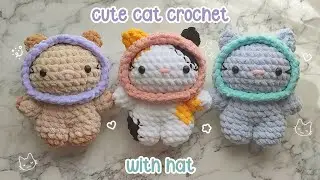 🩷🐱 Cat in Hat Crochet/Amigurumi Tutorial |Easy, cute and free pattern|🐱🩷