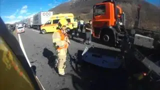 Pompieri Lugano - Doppio incidente in autostrada tra camion e furgoni - 10 febbraio 2016