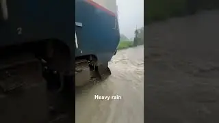 Loco moving with safety,Heavy rain in Madhya Pradesh #train #flood  #trending travel #viral #rain
