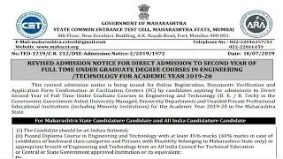Admission Schedule Update For Direct Second year Engineering 2019-20 in hindi