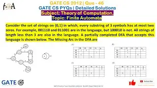 GATE CS 2012 | Que 46 | GATE CS PYQs | GATE CS MCQs | Theory of Computation | Finite Automata