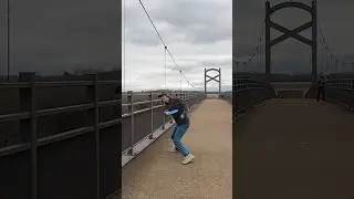 Professional Disc Golfers attempt to cross the Pedestrian Bridge in UDG. #UrbanDiscGolf #DiscGolf