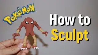 Sculpting Hitmonlee Fighting type Pokemon in clay