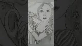 Pencil drawing of Rapunzal with pascal (Tangled)