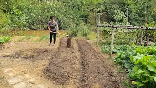 A day tilling the soil to make furrows for planting vegetables - Life on the farm alone