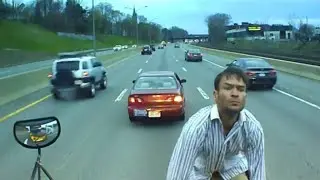 Raw Video: Man Jumps On School Bus In Middle Of Mass Pike