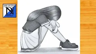 How to draw a Sad Girl sitting -Drawing easy || Step by Step for beginner || Girl drawing || Drawing