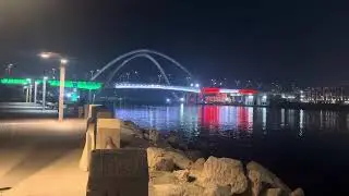 Dubai Creek Harbour Night View | Glowing Bridge & Big Abra Ride
