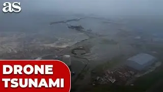 DRONE CAPTURES terrifying TSUNAMI waves FLOODING Russian coastal town after powerful EARTHQUAKE