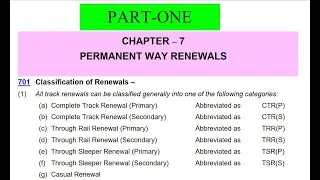 IRPWM CH 7 | PART 1   PERMANENT WAY RENEWALS | #ertrivendrakumar