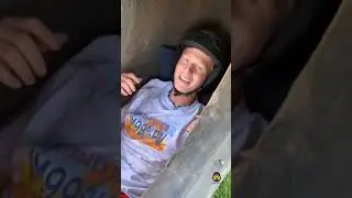 Rolling down mountain in a giant car tire