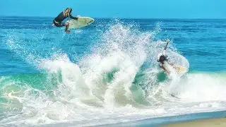 Huge Air on the Same Wave! Skimboarding