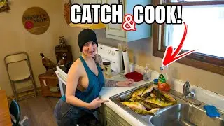 ICE FISHING The CRAZIEST DAY EVER In A DEEP BASIN!!! (Catch and Cook!!)