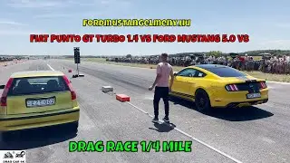 FIAT PUNTO GT TURBO 1.4 vs FORD MUSTANG 5.0 V8 drag race 1/4 mile 🚦🚗 - 4K UHD