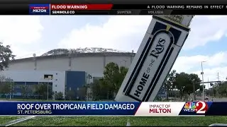 Tropicana Field's roof blown off during Hurricane Milton