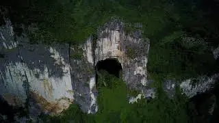 Drone flying, 200+m, natural arch, Guilin
