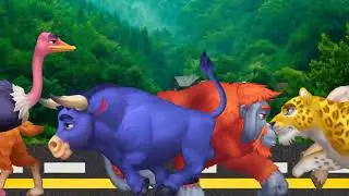 Stampede animals walking on road |Cartoonickids