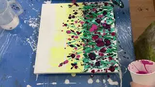 Dip technique with two canvas, field of flowers abstract in Acrylic pour- stunning results!!! #53