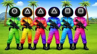 Long Slide Game With Colorful Masked Guards &ndash; Squid Style 3D Game &ndash; Funny 3D Characters