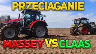 Przeciąganie liny / traktora 🚜 MF 5s VS Claas Axos