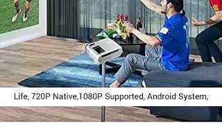 Ptvdisplay Mini Portable WiFi Projector, Video Bluetooth Projector with 30000 Hours LED Lamp Life
