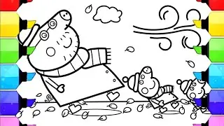Peppa, George and Daddy Pig are flying through the air Drawing Easy, Peppa Pig Drawing, Peppa Pig