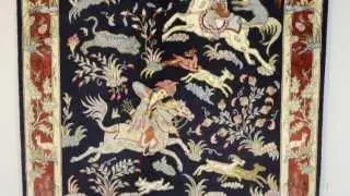 Hunting Scene Qum Silk Persian Pictorial Tableau Rug