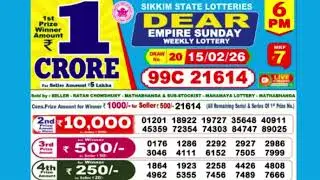 DEAR EMPIRE SUNDAY WEEKLY LOTTERY TODAY RESULT 6 PM 15/02/26#latest lottery result