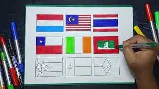 🎨 Creative Flag Drawing 🇱🇺🇹🇭 | 9 Nations Flag Art | Flag & Flag 