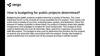 Budgeting for Public Projects: The Basics