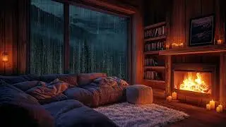 Cozy Cabin Vibes with Heavy Rain, Crackling Fireplace Relaxation - Rainy Night in Forest to Sleep