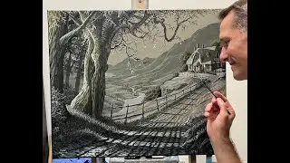 #125 Cottage by the Cliff in Sepia Tone | Acrylic Painting Demo | Marc Harvill Art