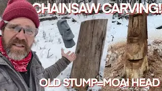 Chainsaw Carving a Moai Easter Island Head! STIHL MS251C, MS151TC!