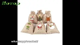 Wholesale Factory Custom Logo Snowman Pattern Festival Gift Jute Pouch Christmas Jute Bags With Logo