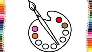 How to Draw an Art Palette and Paint Brushes | Art Colours for Kids with Colored Brush