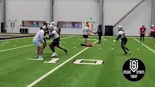 Las Vegas Raiders&rsquo; rookie WR Tre Tucker catching drill.