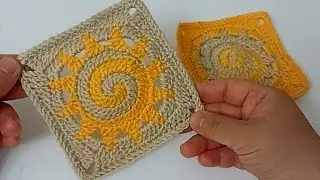 🌞 Crochet Sun Spiral Square Motif 🌞🧶  This handmade crochet square spiral motif 