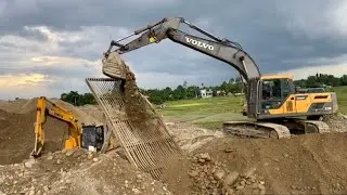 Two Excavators Machine Are Moving Stones For The Asian Highway / Jcb Working Video / Mountain Rock