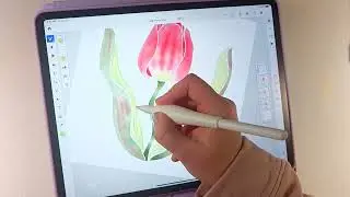 25 min of iPad Drawing, No Talking | draw & study with me | Adobe Fresco Digital Watercolor Tulip