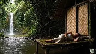 Peaceful Sleep Music with Waterfall & Bamboo Hut Ambience &ndash; 1 Hour