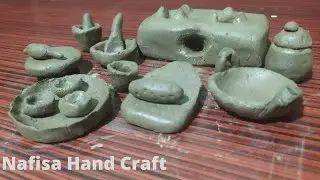 Primitive technique make handmade kitchen set with clay|miniature clay cookwareset|mitti ke khilaune