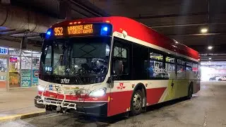 TTC Westbound Ride Video on 3707 on route 952 Lawrence West Express to Terminal 1 Pearson Airport