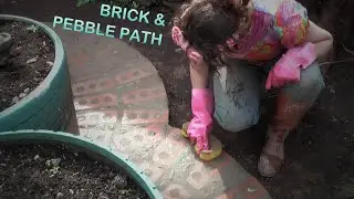 DIY Brick & Pebble Garden Path Around Tyre Planters